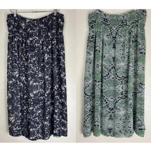 Cabi Reversible Maxi Skirt Green Navy Cream Size Small